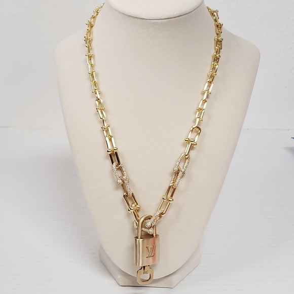 Louis Vuitton Padlock Gold with 925 Pure Silver Gold Plated Horse Shoe Chain